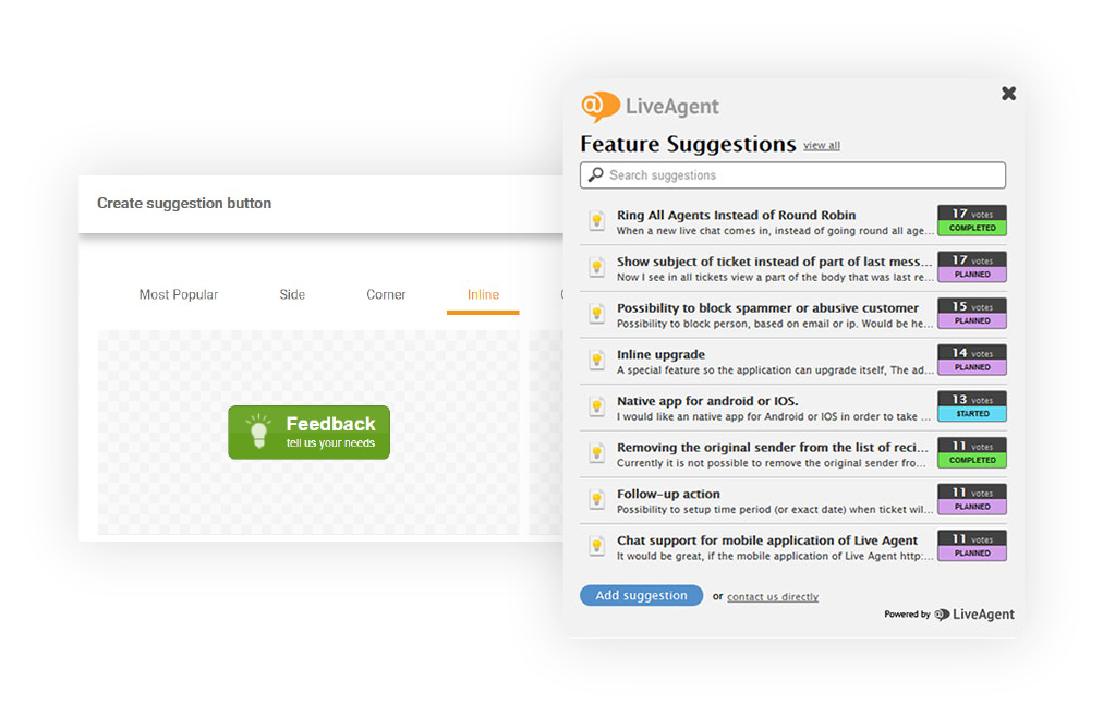 Fonction Avis & Suggestions des clients - LiveAgent