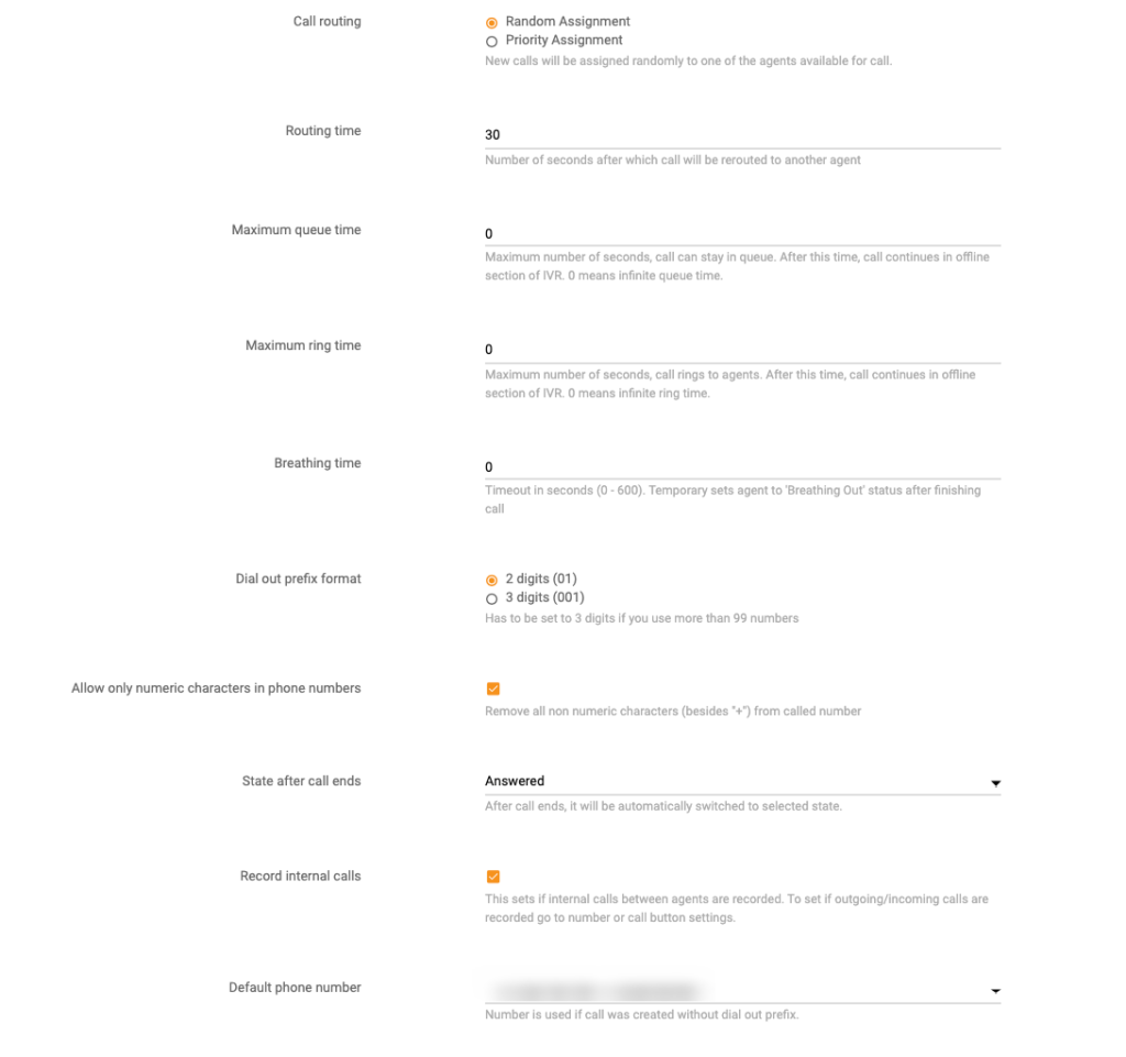 paramètres d'appel liveagent