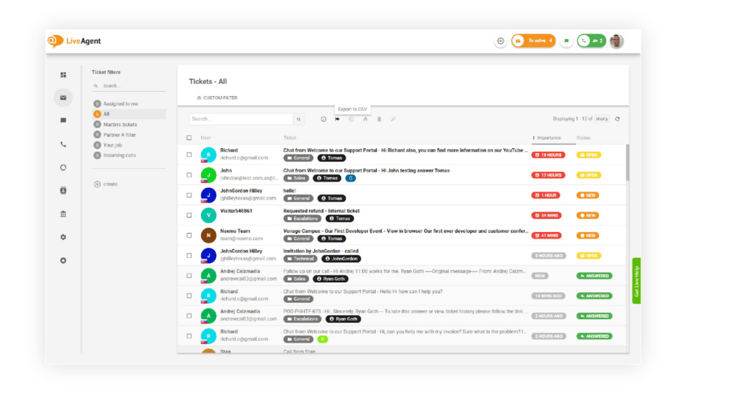 LiveAgent exemple de tickets