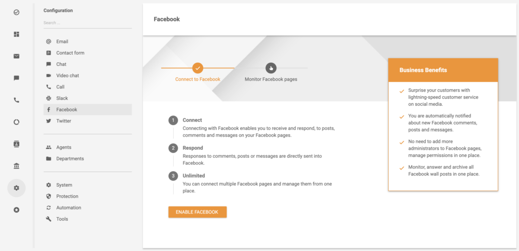 Intégration du compte Facebook dans LiveAgent
